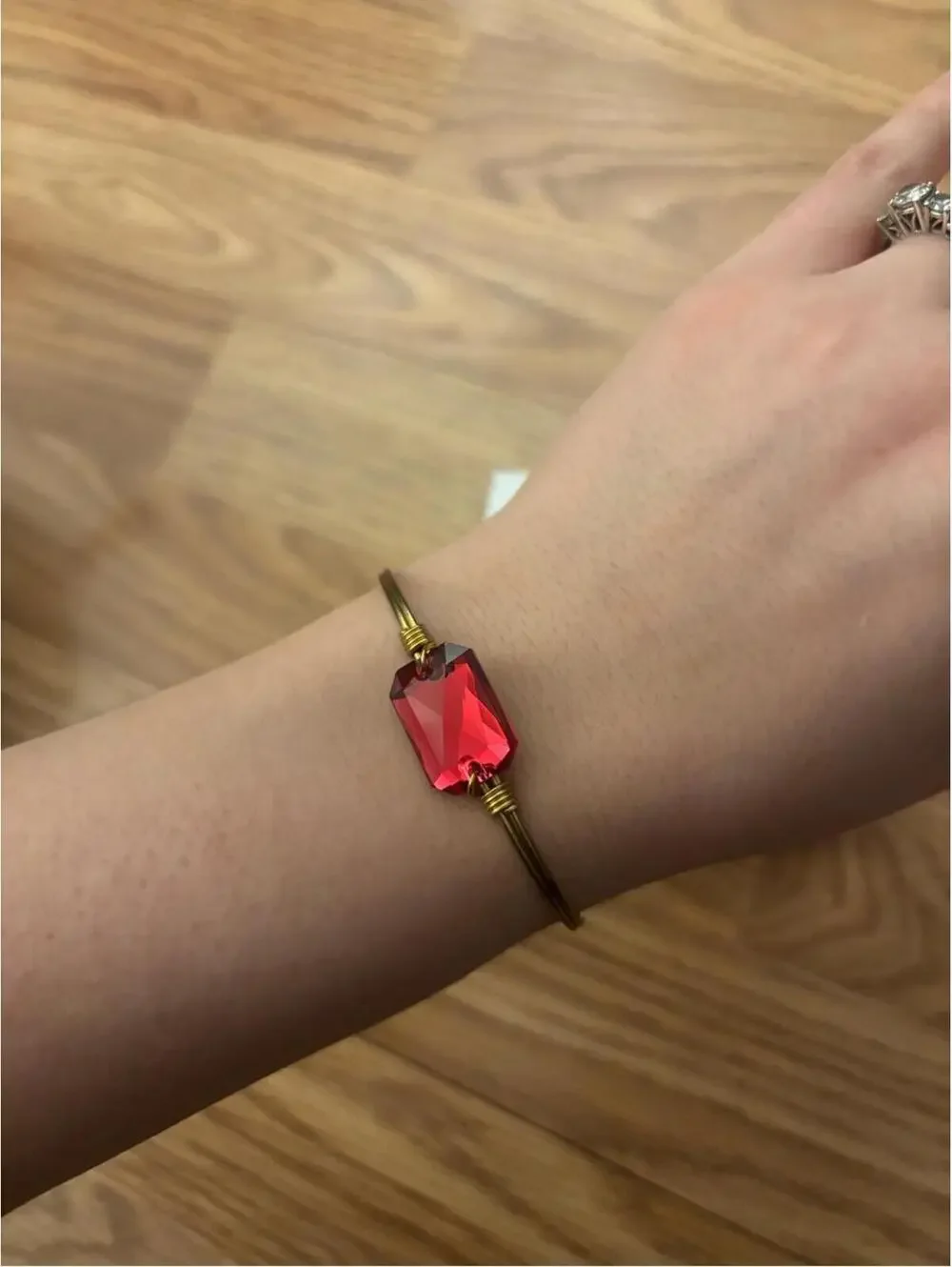 Luca + Danni Dylan Bangle Gold Wire Bracelet with Red Crystal Bead